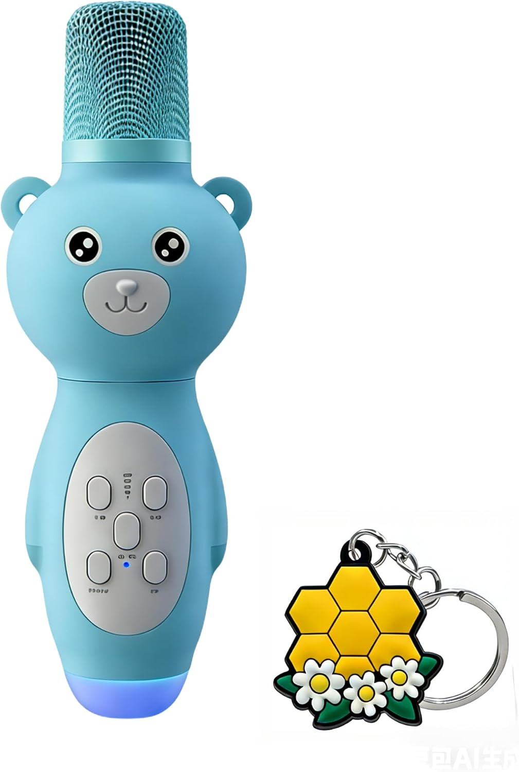 Karaoke Microphone for Kids -Pet Children's Microphone+Gift 2pcs Cartoon Keychains，Karaoke Singing EarlyEducation Integrated Bluetooth Microphone,Player for Party Travel Gifts (Raccoon - Blue)