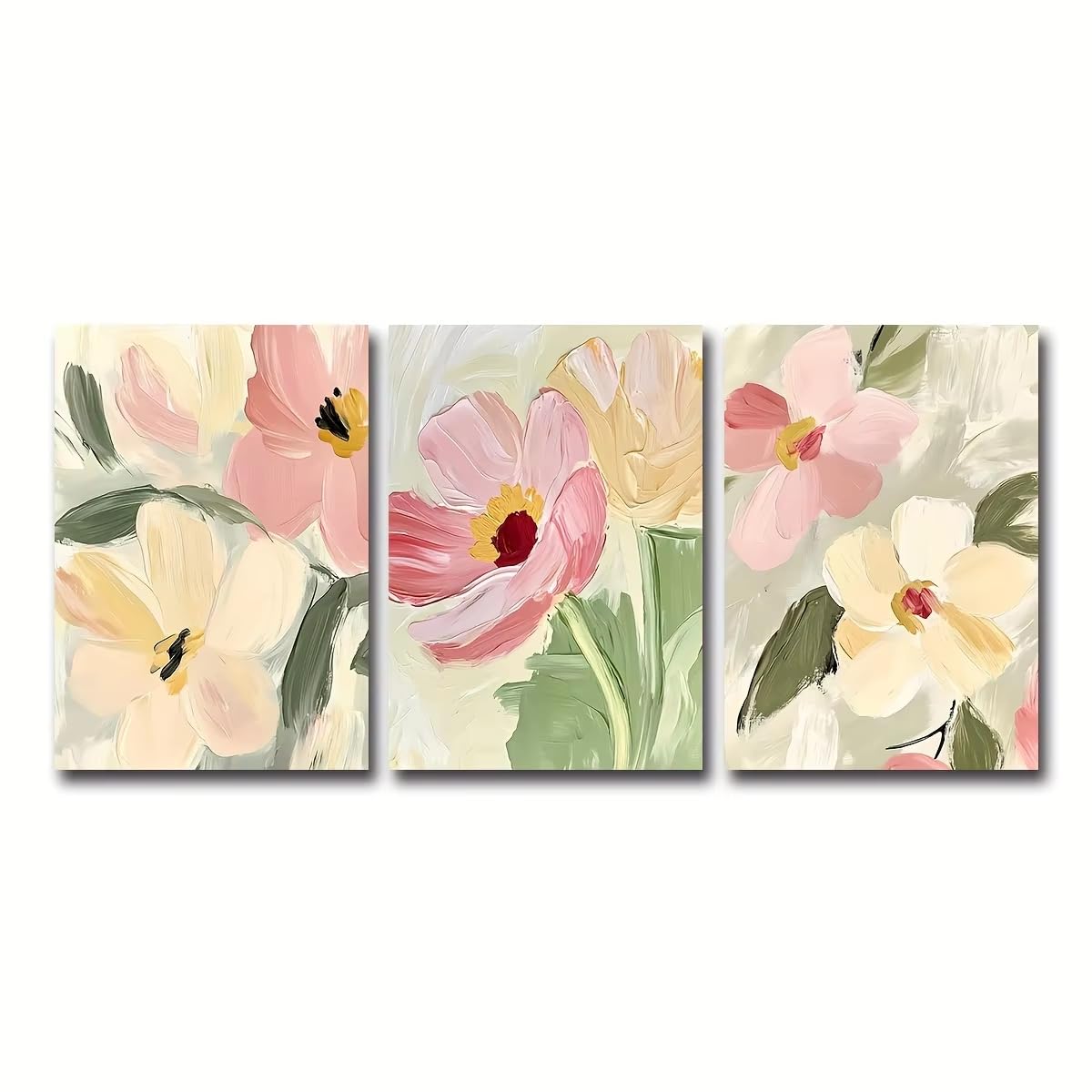 AEFOUU 3pcs Pastel Wildflower Floral Abstract Canvas Poster Modern Country Aesthetic Art Prints Wall Art Home Decor Picture(70x100cm/28x40in/Frameless)