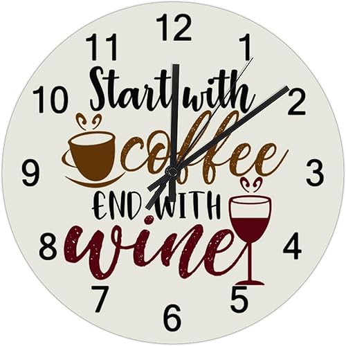 Miniatura 1 de Relojes de pared silenciosos de PVC sin tictac, comienza con extremo de café con relojes de pared redondos de vino, funciona con pilas, estilo