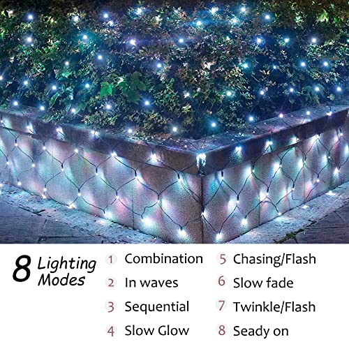 Solar Net Lights Outdoor, 240 Led Cool White Mesh Lights Waterproof, 2 Power Supply 11.5Ft X 5Ft 8 Modes Green Wire String Lights With Remote For Bushes Trees Patio Garden Shrubs Indoor Decoration #TOP3