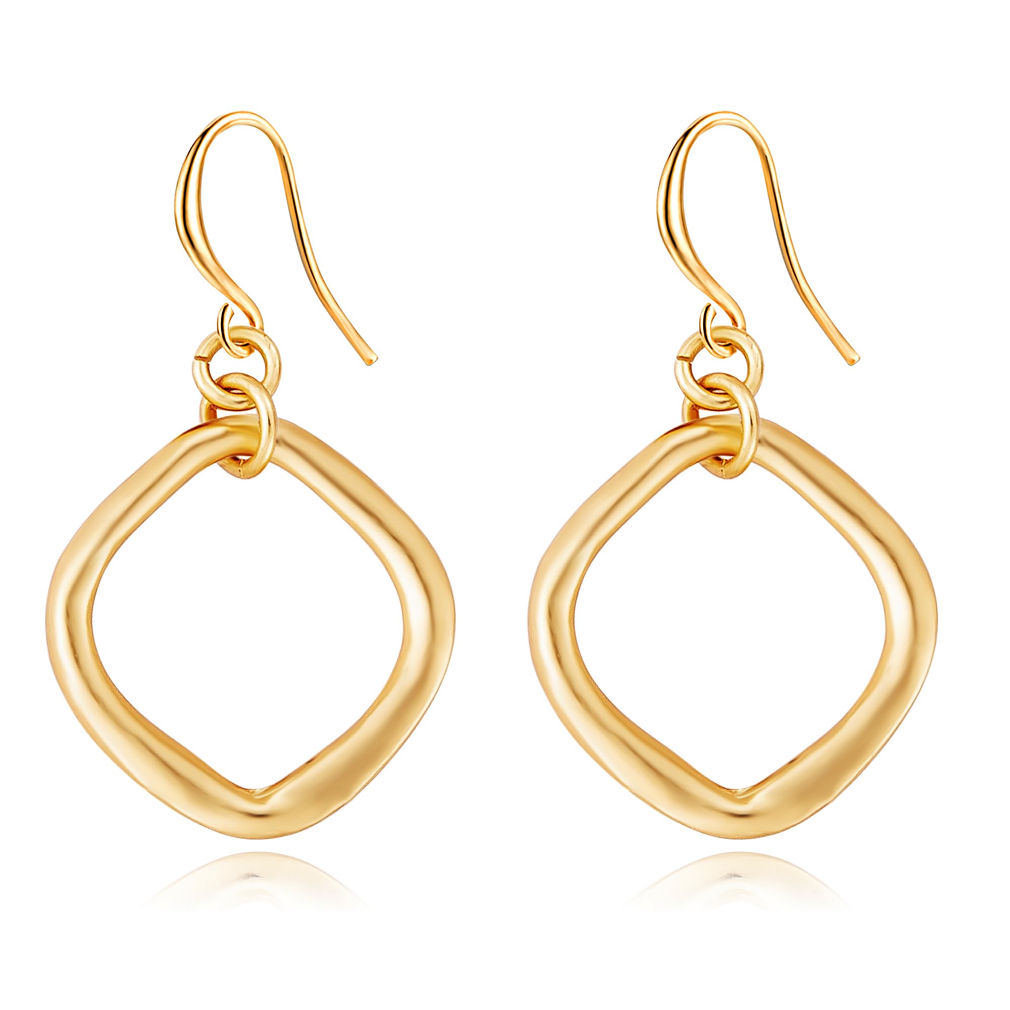 YKKZART Gold Earrings for Women 14k Gold Plated Dangle Drop Earrings Hypoallergenic Dainty Geometric Rectangle Waterdrop Dangle Minimalist Earrings