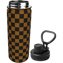 Brown Black Checkered Chessboard Flag Insulated Sports Water Bottle with Handle 18OZ Stainless Steel Kettle for Sports Travel Gym Gifts