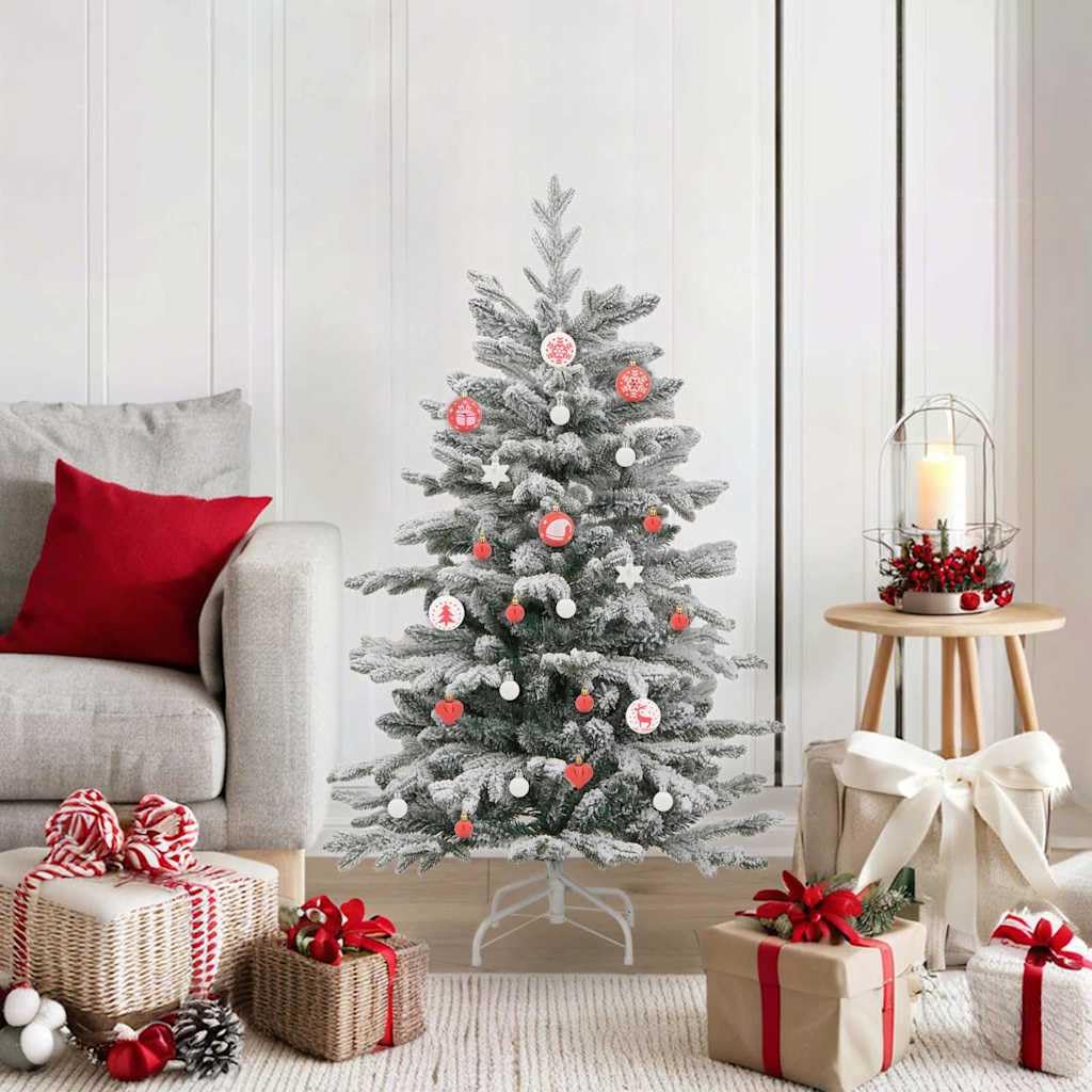 Weihnachtskugel-Set 40 pcs Rot und Weiß Kunststoff glänzend Ø 6 cm mit Herz und Stern Anhänger für Weihnachtsbaum Baumschmuck traditionelle Weihnachtsdeko Tannenbaum schmücken