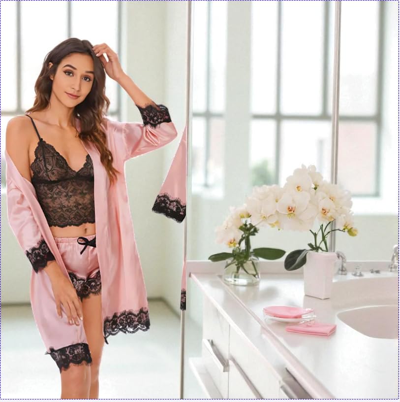 Image of Valentine's Day Fancy Night Suit & Bra Penty Set Combo for Women's Pack of 7 Pcs Nightwear Lingerie Robe Nightwear Wedding Gifts Free Size Purple