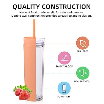 Lot De 10 Gobelets Réutilisables 600ml Avec Couvercle Et Paille - Tasse Plastique Double Paroi Mat