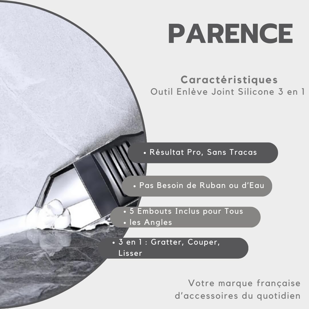 PARENCE. - Herramienta de lechada de silicona 3 en 1 - espátula y raspador de varias brocas para lechada, lechada, resina, acrílico - 5 puntas intercambiables - acabado perfecto