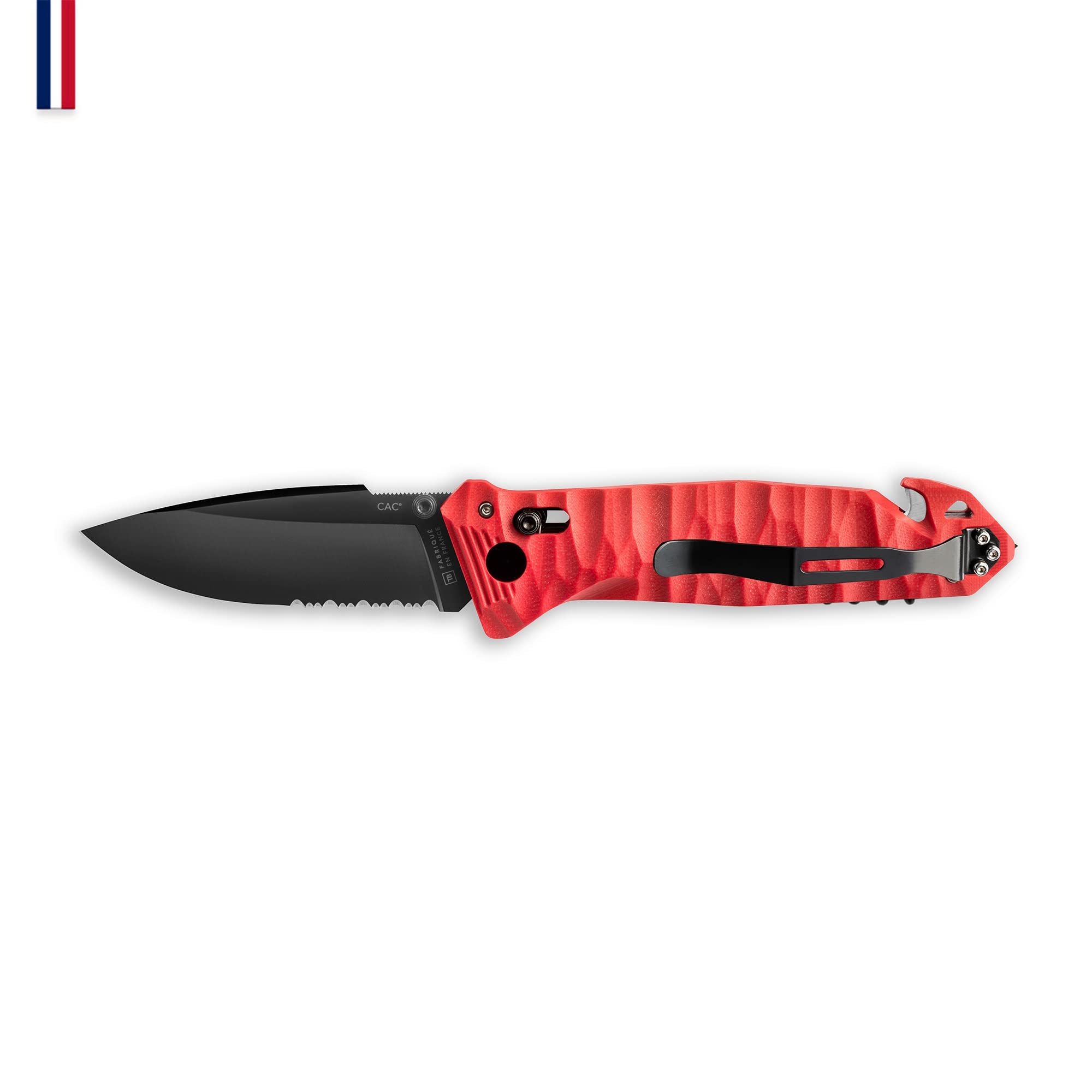 TB Outdoor - Nóż CAC® - Nóż francuski - Survival i Outdoor - Ostrze antykorozyjne z zaciskami - Uchwyt PA6 FV Red Ostrze przydatne 85mm