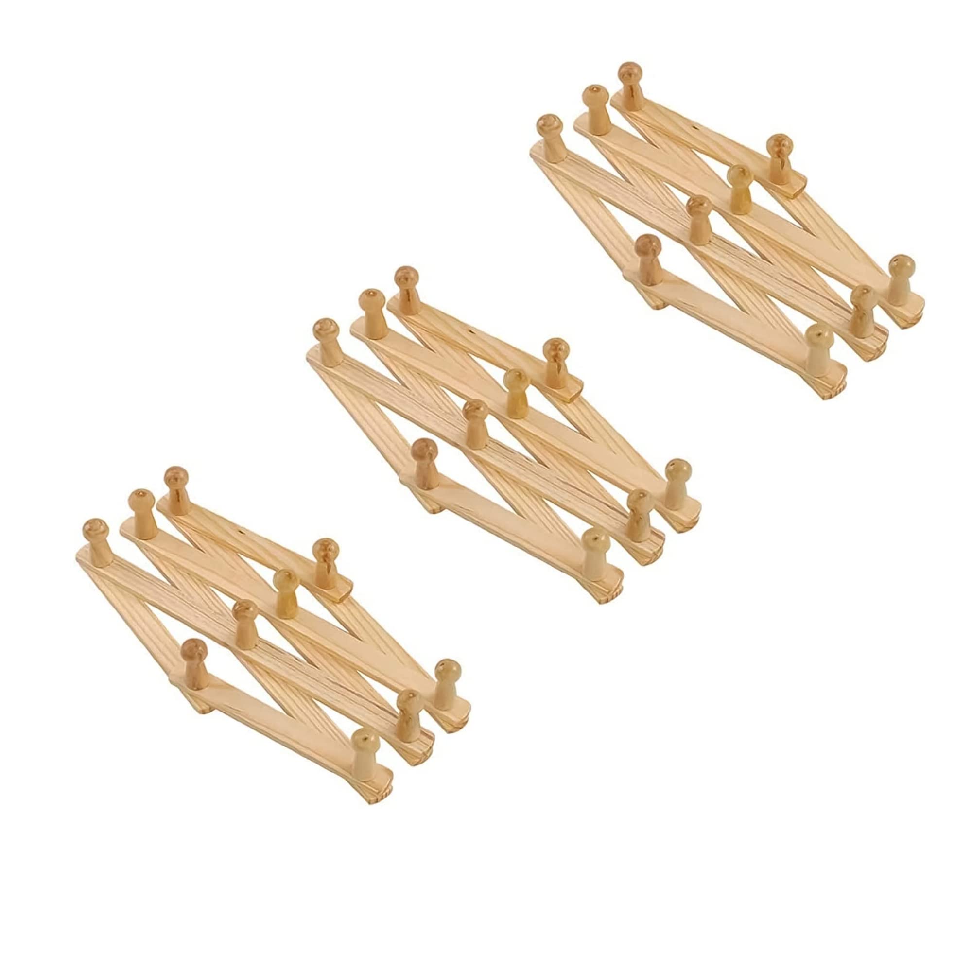 PNJB Wall-Mounted Coat Rack, Wooden Hat Rack with 10 Peg Hooks, Natural, Expandable to 80 cm, Ideal for Baseball Caps, Coats, Scarves, Mugs, Umbrellas & Jewelry