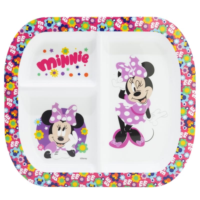 Golddunes Rectangular Divided Plate RESUSABLE Plastic 3 COMPARTMENTS (Minnie Pink)