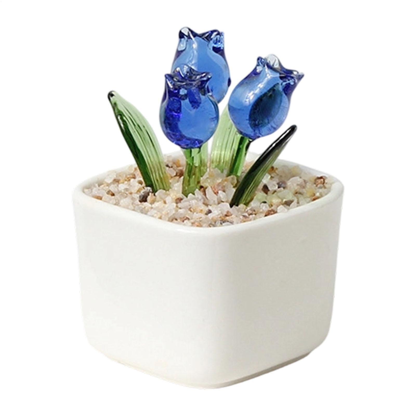 Bouquet de fleurs en verre figurine artificielle 7x7x5 cm decoration table salon