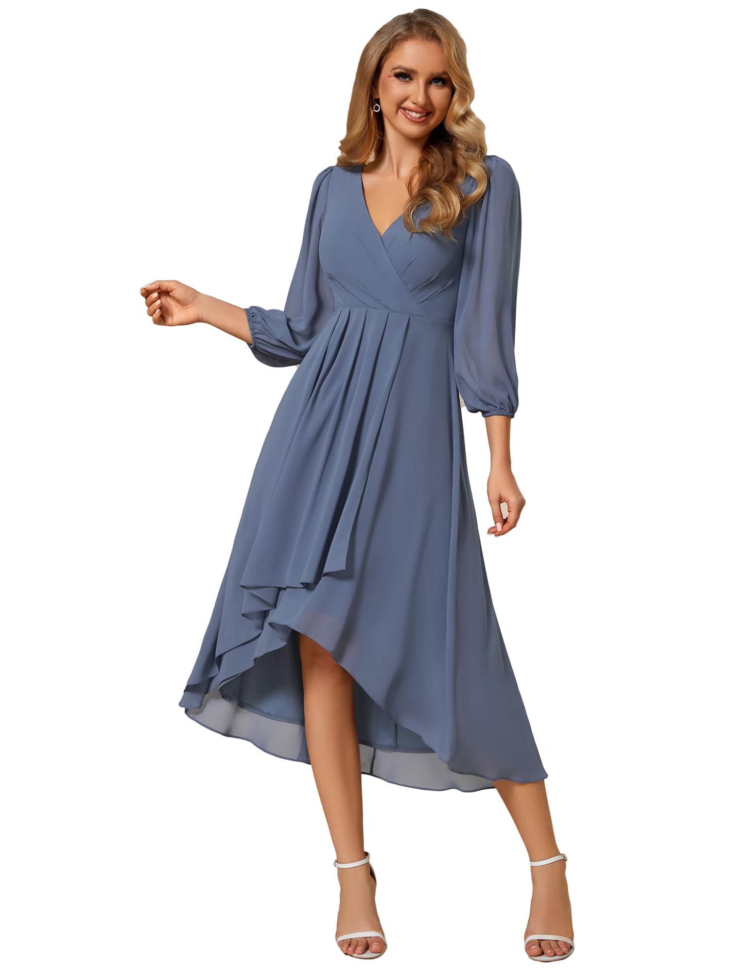 Ever-Pretty Vestido De Fiesta Elegante De Una Línea para Mujer Vestido De Cóctel De Manga Larga con Cuello En V Boda EG01926