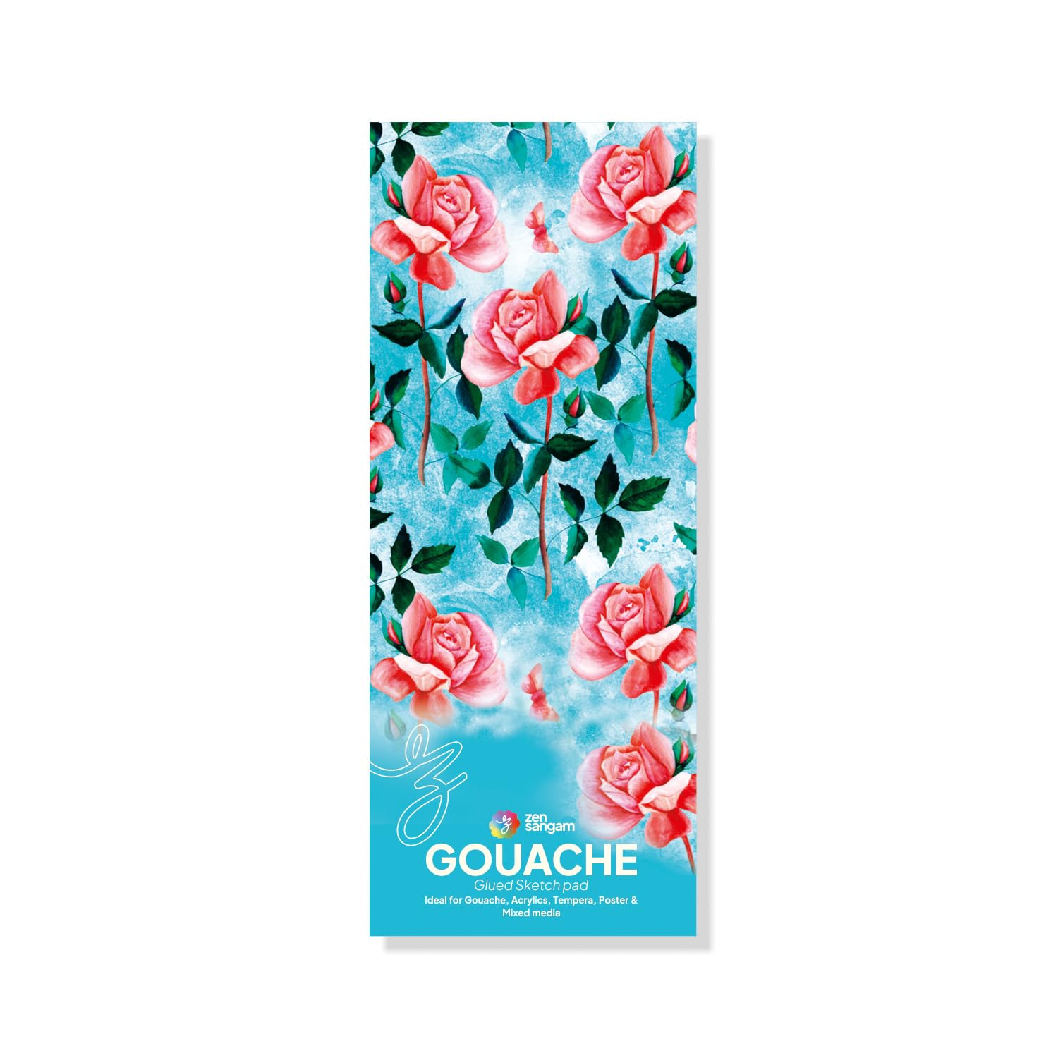 Zen Sangam Express your Mind Bookmark Gouache Glued Sketch Paper Pad - 300 GSM - Cold Pressed - (24 Sheets) - Rough Grain Surface - Size (20x6cm) - Gouache Book