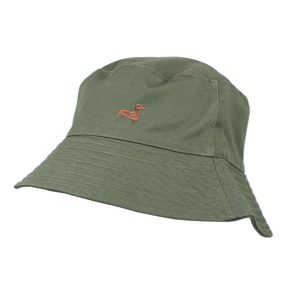 The House Of Dog Unisex Olive The House Of Dog: Dachshund Sausage Dog Owner Gift. 100% Washed Chino Cotton Embroidered Bucket Hat With Cotton Lining.