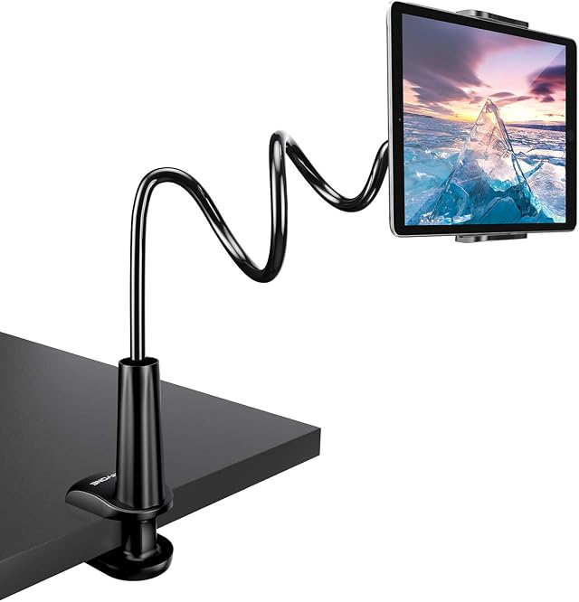 TRYONE Schwanenhals Tablet Halterung, Tablet Halter – Flexibler Verstellbarer Arm im Bett für Ipad/Handy/Switch/Samsung Galaxy Tabs/Kindle Fire HD usw, 76cm Gesamtlänge (Schwarz)
