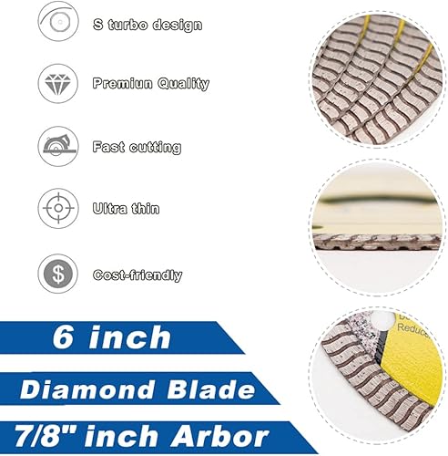 Miniatura 6 de HIGHDRIL Hoja de diamante superfina, 6 pulgadas5.906in con eje de 78 pulgadas, disco de corte turbo seco o húmedo para azulejos de porcelana de uso