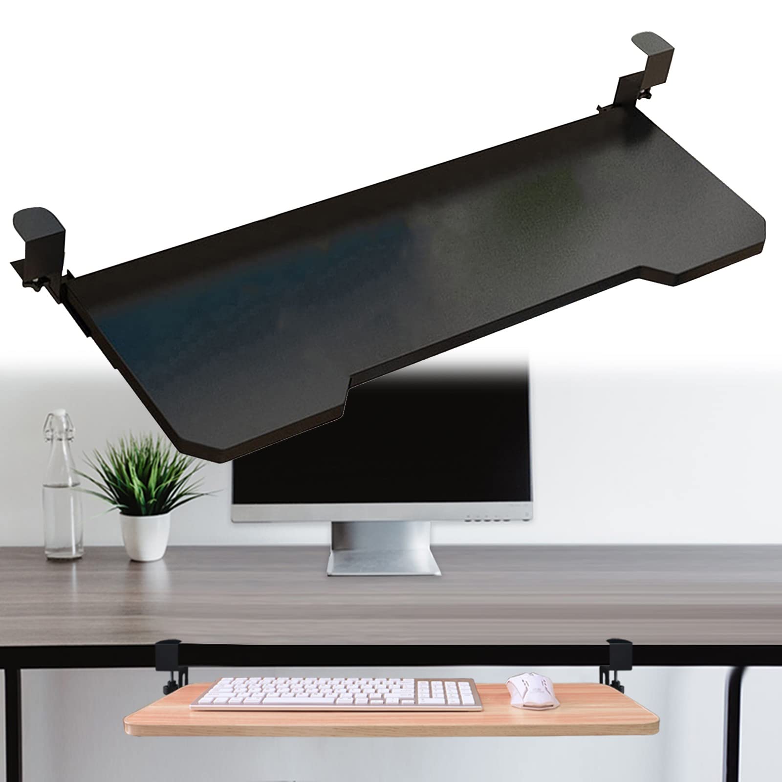 Soporte para teclado ajustable y extra ancho de 65 cm con abrazadera estable para ratón