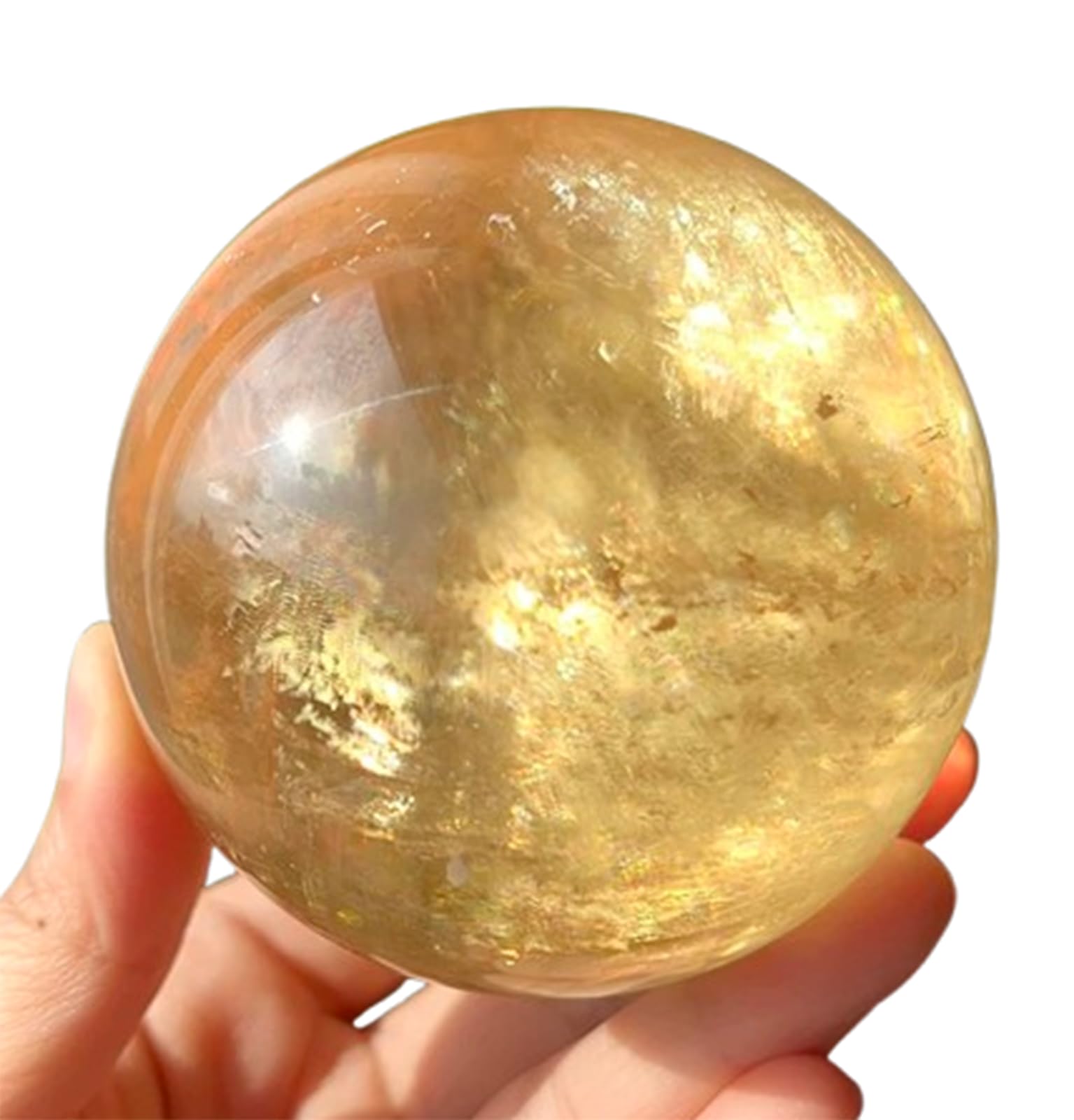NHDVDVAV Natural Iceland Spar Crystal Ball Polished Honey Honey Calcite Sphere for Witchcraft and Decorative Balls, Meditation & Feng Shui Home Decor,4.3"(11cm)