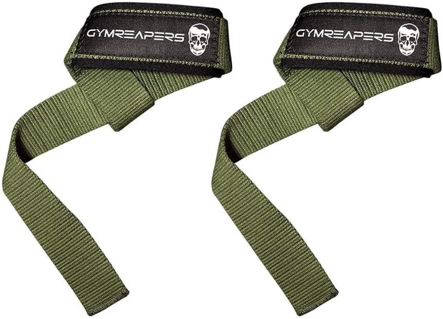 Gymreapers Lifting Wrist Strap for Weightlifting, Bodybuilding, Powerlifting, Strength Training, Deadlifts - Padded Neoprene and 18" Cotton (Military Green)