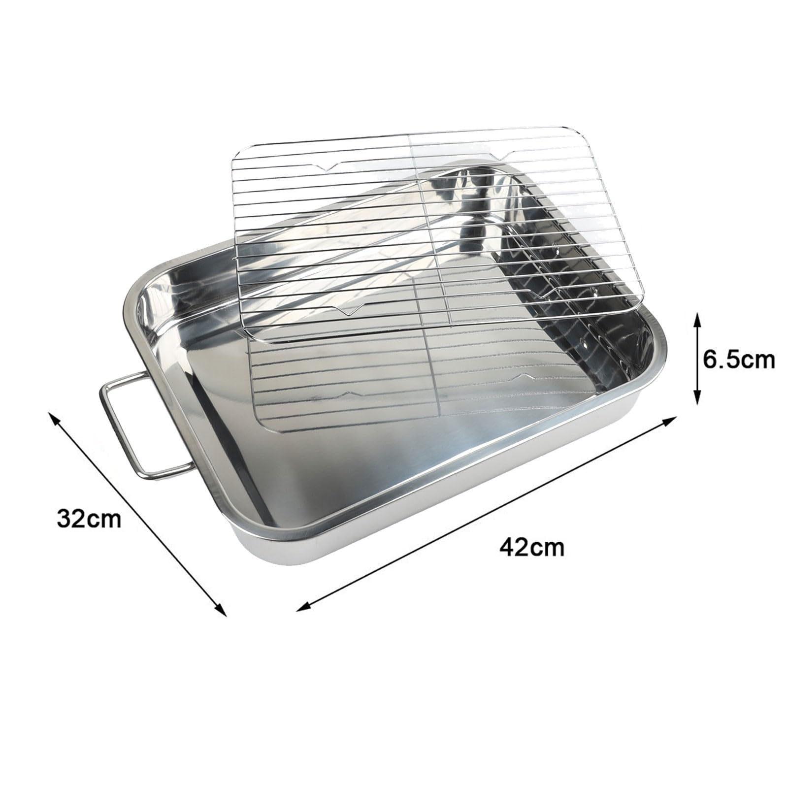 FUBESK Edelstahl-Bräter mit Rost, tiefes Backblech, Ofen, hochglanzpoliert, Grillpfanne, Truthahn und Gemüse, sauber, 39 x 28 x 6 cm, Zubehör-Set für Staubsauger, Zubehör und Teile