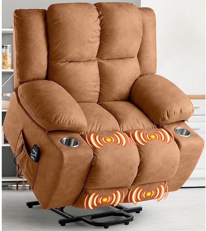 Genuine Leather Recliner Chair Adjustable Power Lift Recliner Sofa Lay Flat Heat Massage Wall Hugger Living Room