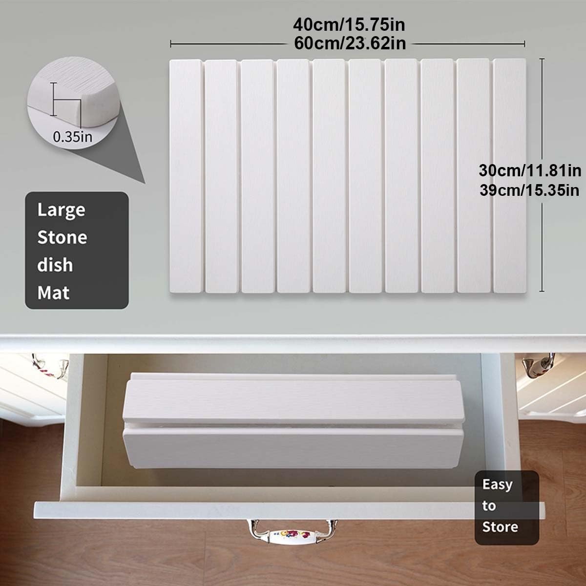Quick-Dry Stone Dish Drying Mat, Foldable & Absorbent Kitchen Countertop Saver, Non Slip Reusable Diatomite Drain Board for Clean Surfaces & Efficient Drying