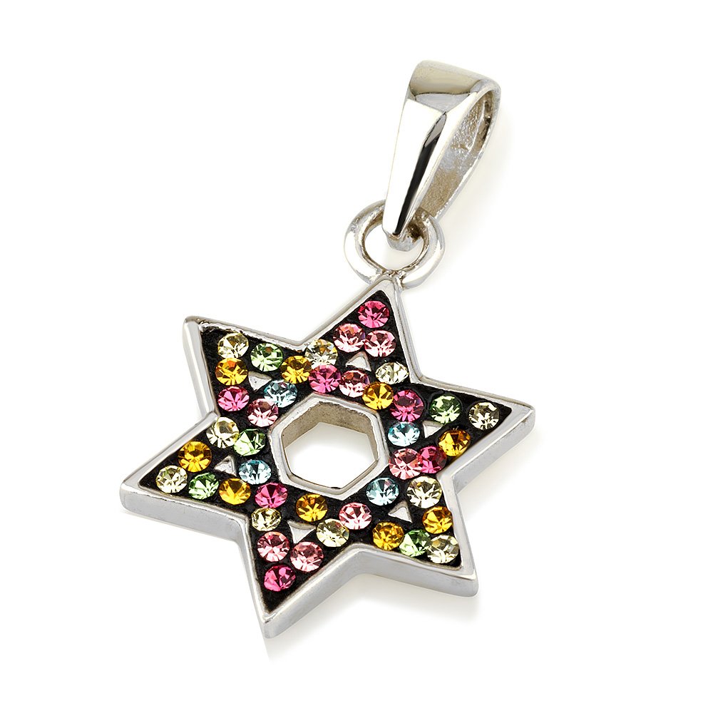 Stella di David ciondolo con mix di colori gioiello in argento Sterling con collana