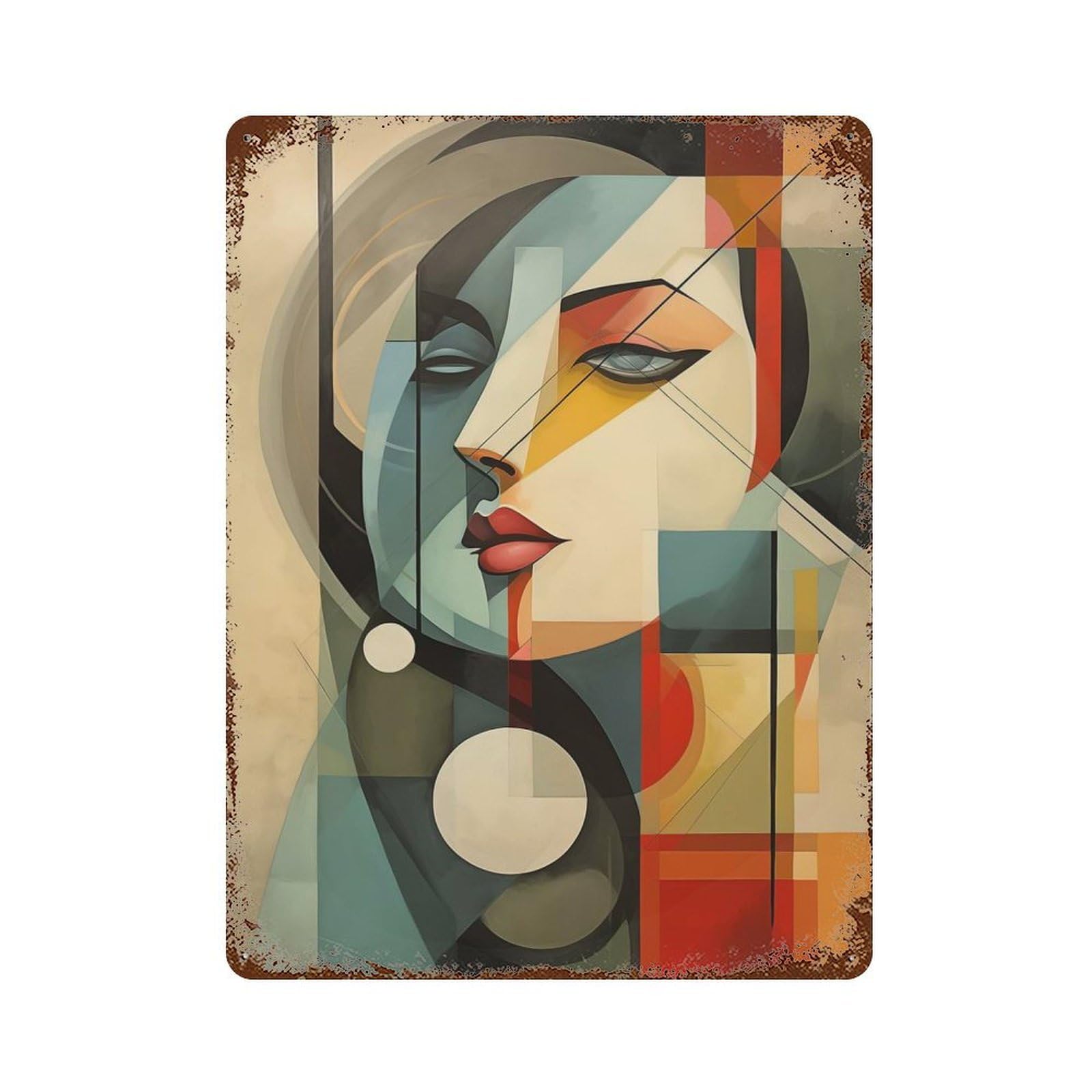 Portrait Surrealism Art 15.7"x11.8" Vintage Rust Metal Sign, Decorative Metal Wall Art for Farmhouse, Kitchen And Entryway Decor