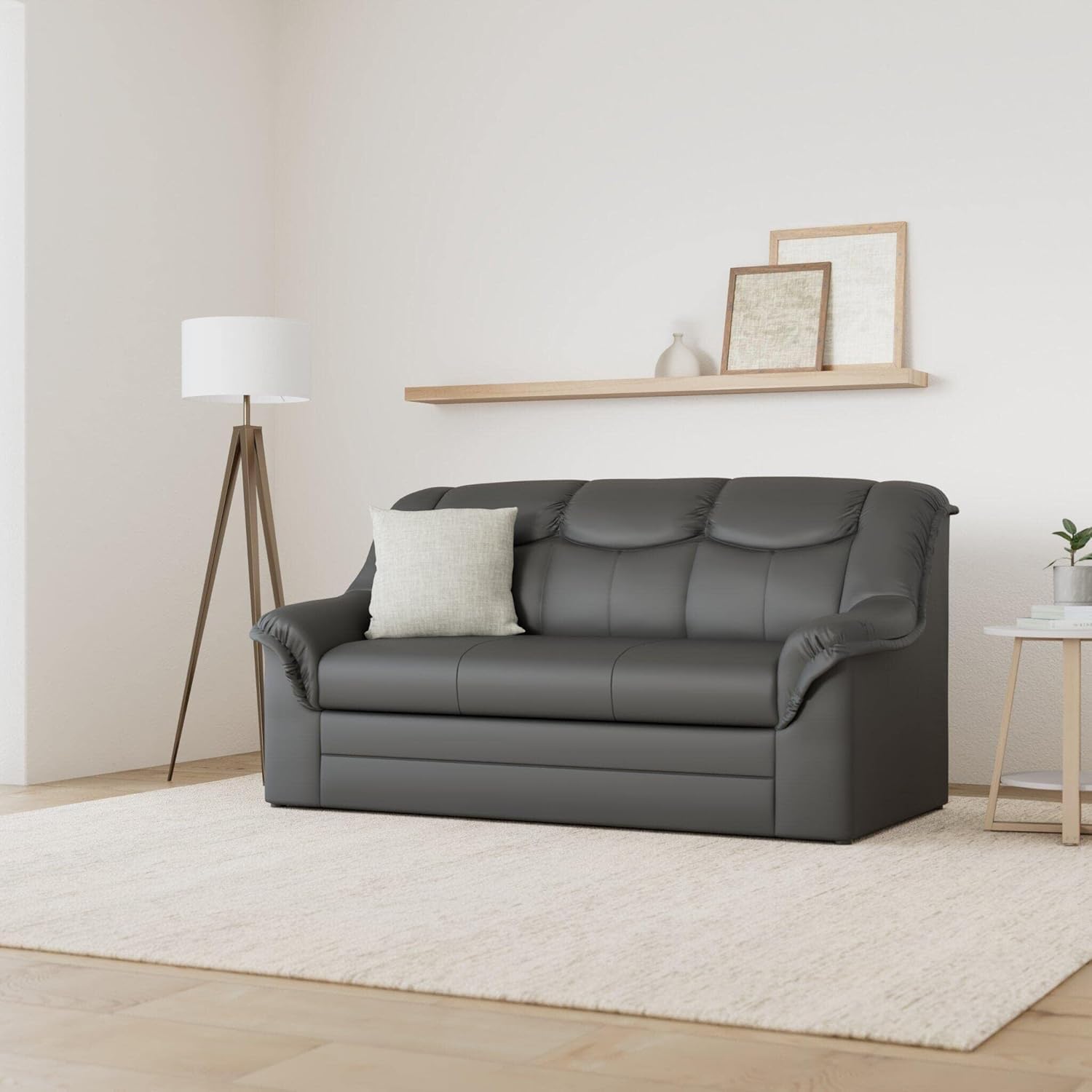 DOMO. collection Sofa Berlin, Leder, klassisches 3er Sofa, Polstergarnitur mit weichem Kunstleder und hochwertigem Federkern, 3 Sitzer 178 x 90 x 89 cm (BxTxH), schwarz