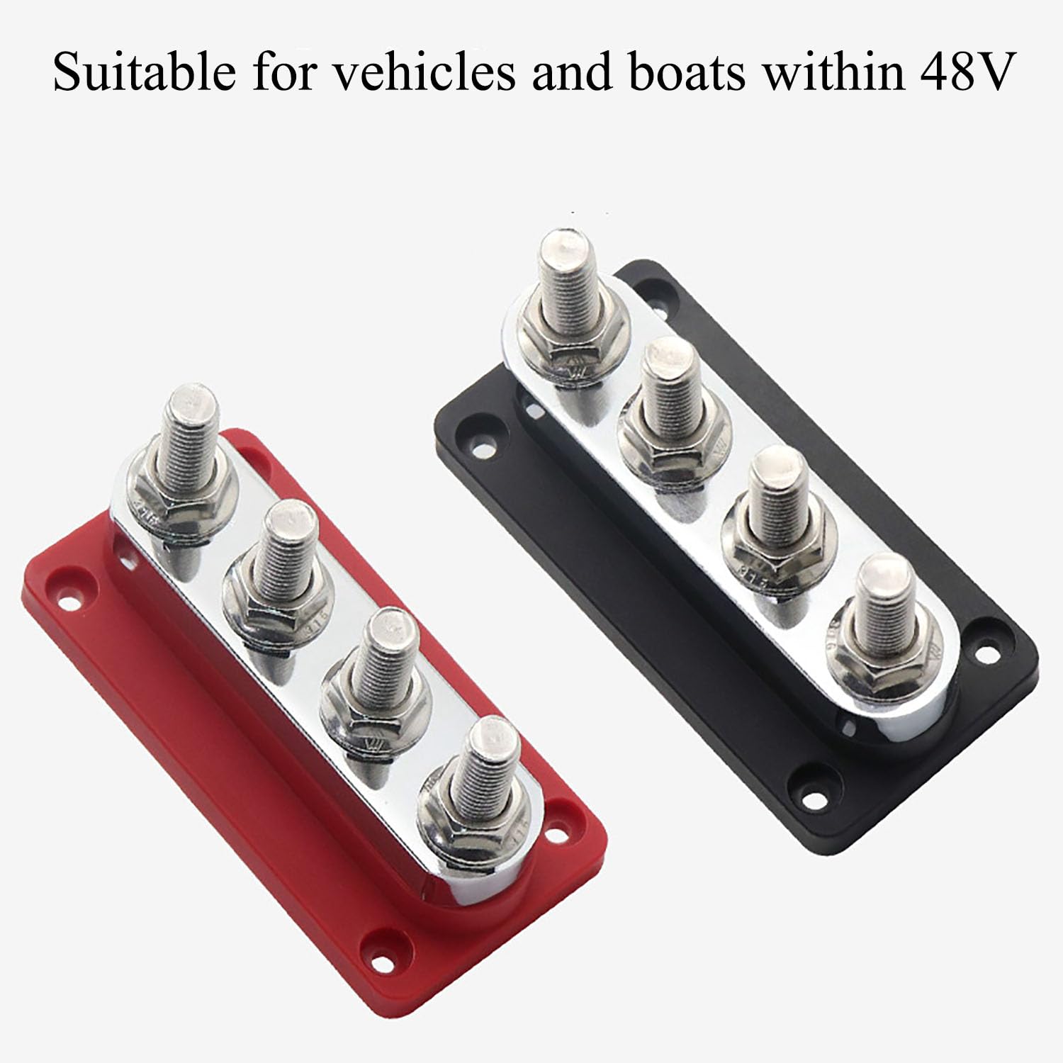 Sbarra di Distribuzione12V,Rame Stabile 600A con 4 Morsetti per Batteria M10, con Copertura 48V DC, per Auto, Barca, Marina, Caravan, Camper(Rosso)