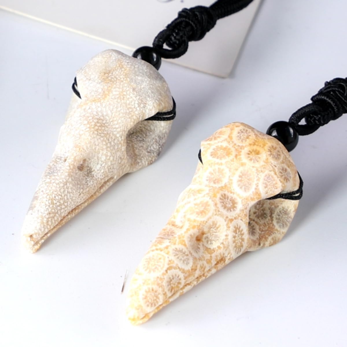 SUNYIK Raven Skull Stone Pendant Necklace for Unisex, Hand Carved Crow Head Pendant with Adjustable Black Cord - Image 3