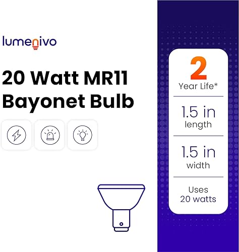 Miniatura 7 de lumenivo Bombilla elevadora MR11 de 12 V, 20 W, bombilla de repuesto de vidrio esmerilado, bombilla halógena de bayoneta (BA15D), se puede utilizar