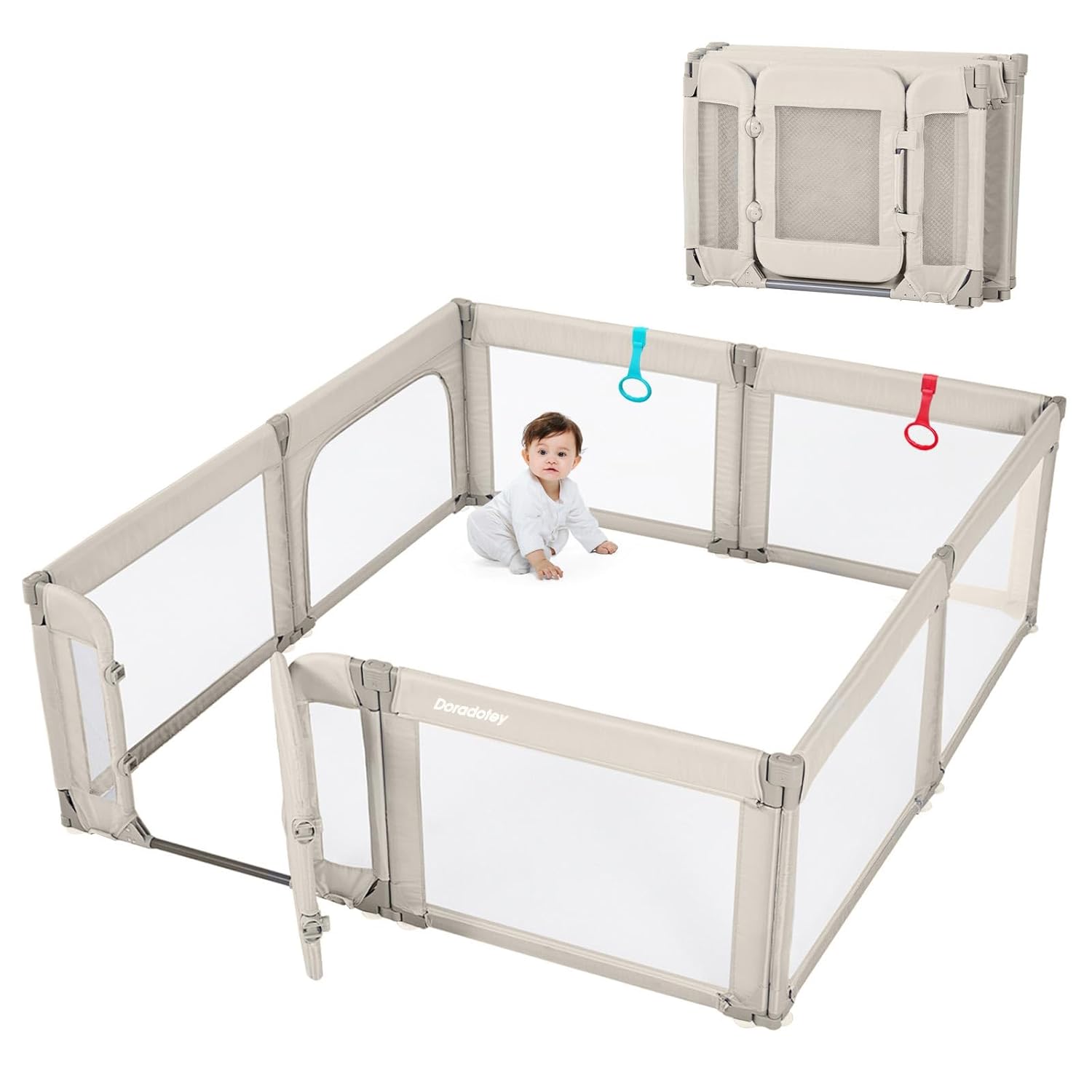 Baby Playpen with Door, Foldable Adjustable Play Pen for Babies and Toddlers,Heavy-Duty Play Yard Fence Play Area, Large Toddler Playpen,Khaki Baby Playpen with Door, Foldable Adjustable Play Pen for Babies and Toddlers,Heavy-Duty Play Yard Fence Play Area, Large Toddler Playpen,Khaki