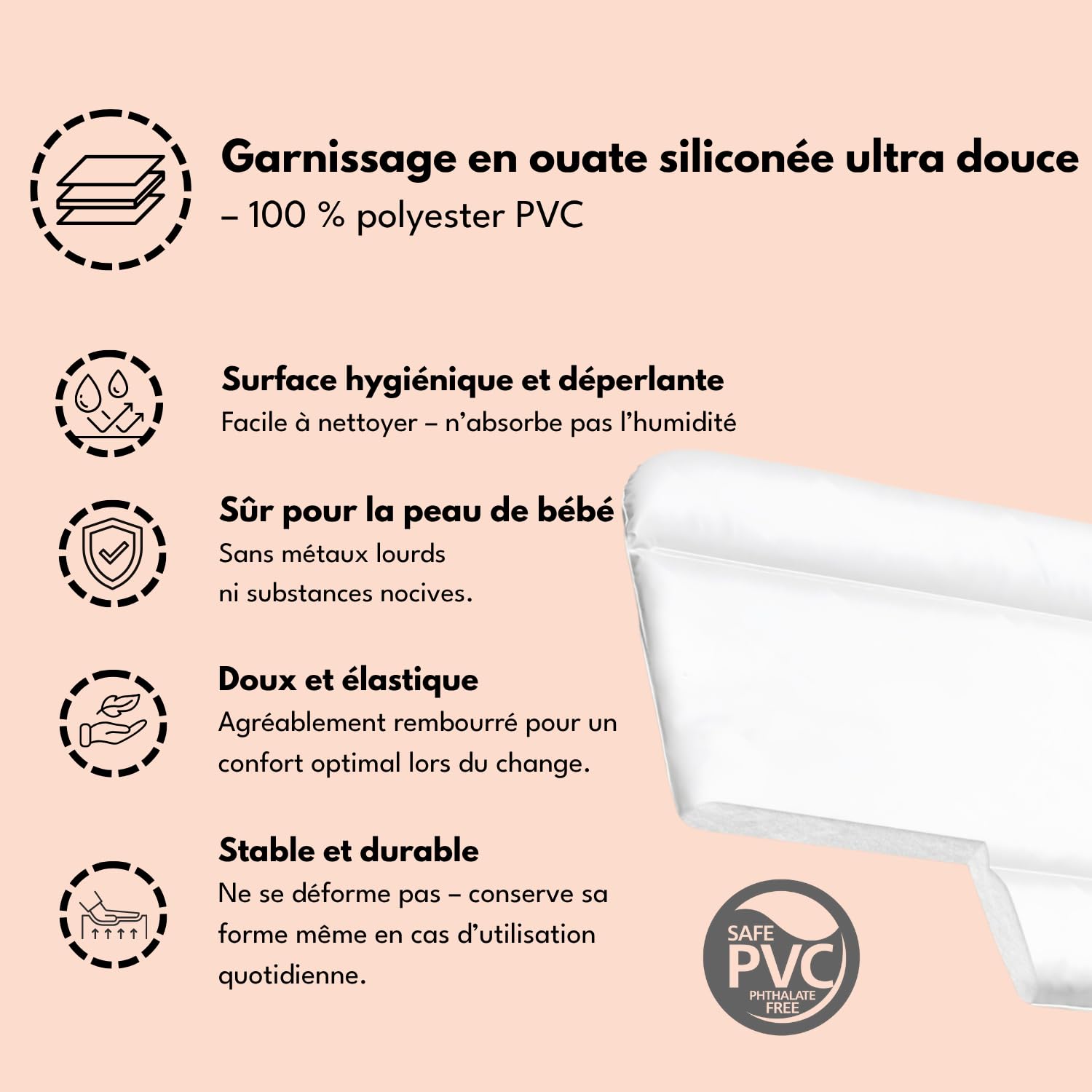Matelas à langer 50x70 cm blanc avec lapin fille – imperméable & facile à nettoyer, doux pour nouveau-né – coussin à langer pour table à langer – matelas de change bébé