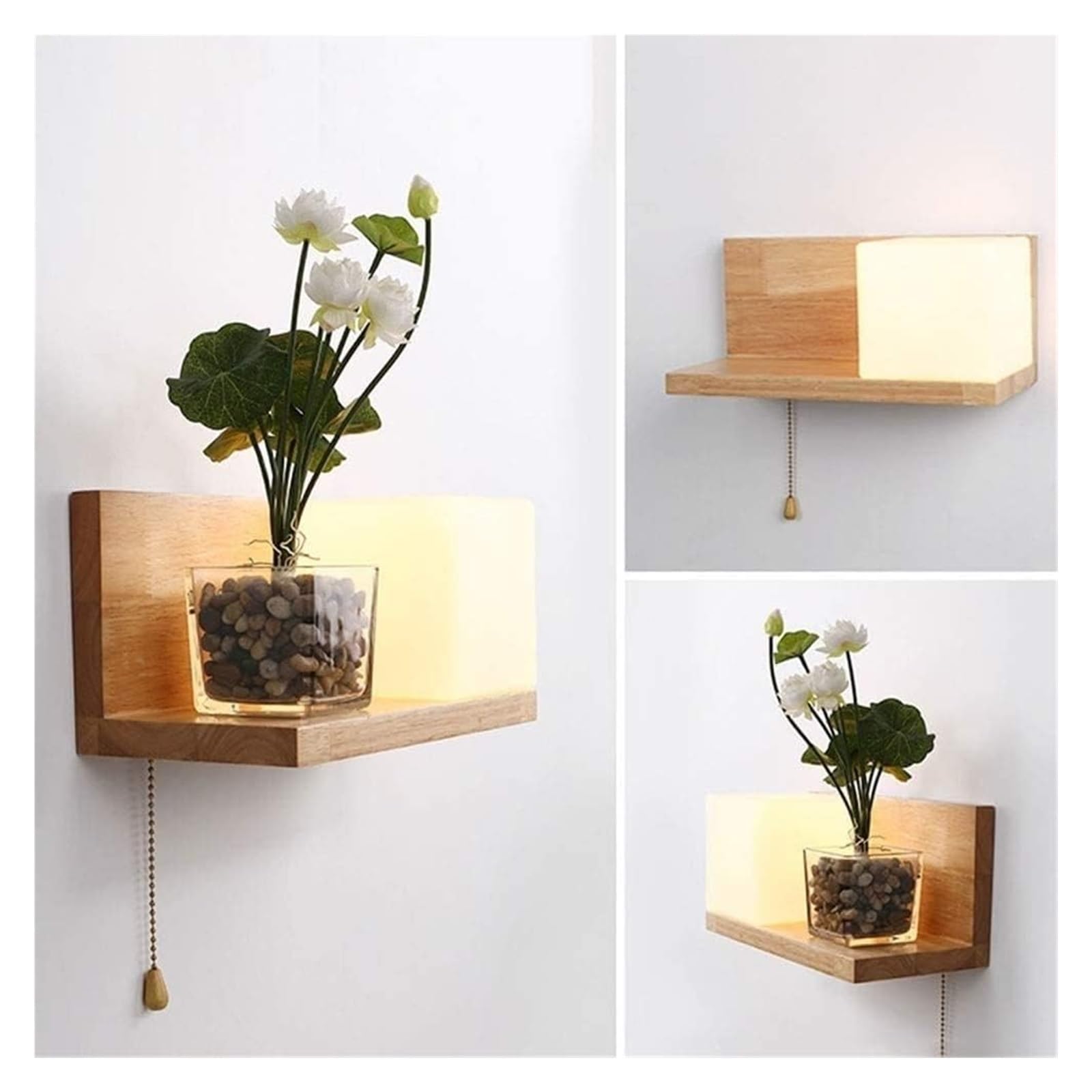 Lámpara de Pared de Madera Maciza con luz LED, Nueva, de Madera de Roble Chino, con Casquillo E27, para Dormitorio, mesita de Noche, con Interruptor de Tiro, Aplique para cabecero