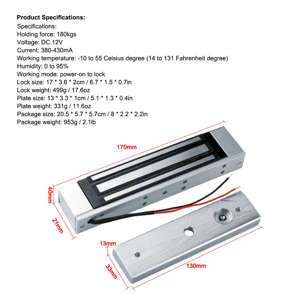 Lector Biométrico de Huellas Dactilares USB/TCP/IP/RS485 de 2.4pulgadas + NC Strike Lock + DC12V Power + 10pcs 125KHz Cards/Fobs Time Attendance Kit (Kit 2)