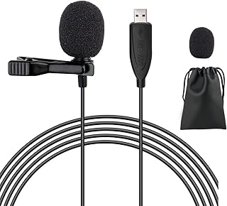 Fyvadio USB Lavalier Microphone, 6.6ft USB Microphone Plug & Play Omnidirectional Lapel Shirt Collar Clip on Mic for PC, Computer, Mac, Laptop, YouTube, Skype, Recording, Podcasting, Gaming