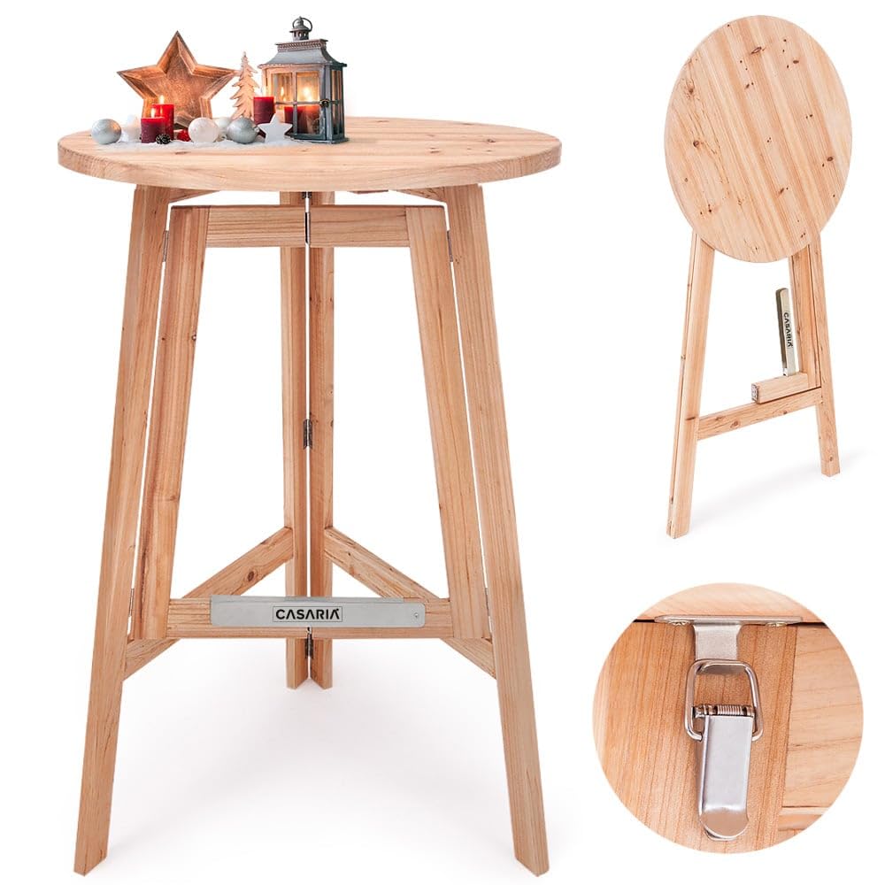 CASARIA® Mesa de Bar Alta Plegable de Madera Maciza Tablero Redondo 78x111cm Mesa Bistro de Fiesta Eventos