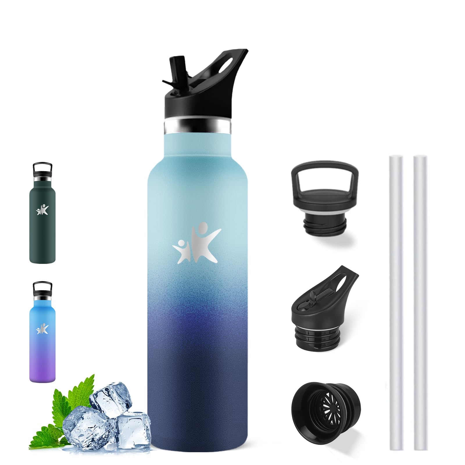 Mujigaga Insulated Kids Water Bottle 500ml BPA Free with Straw Leakproof Reusable Vacuum Insulated Water Bottle for Travel Office Work Holiday