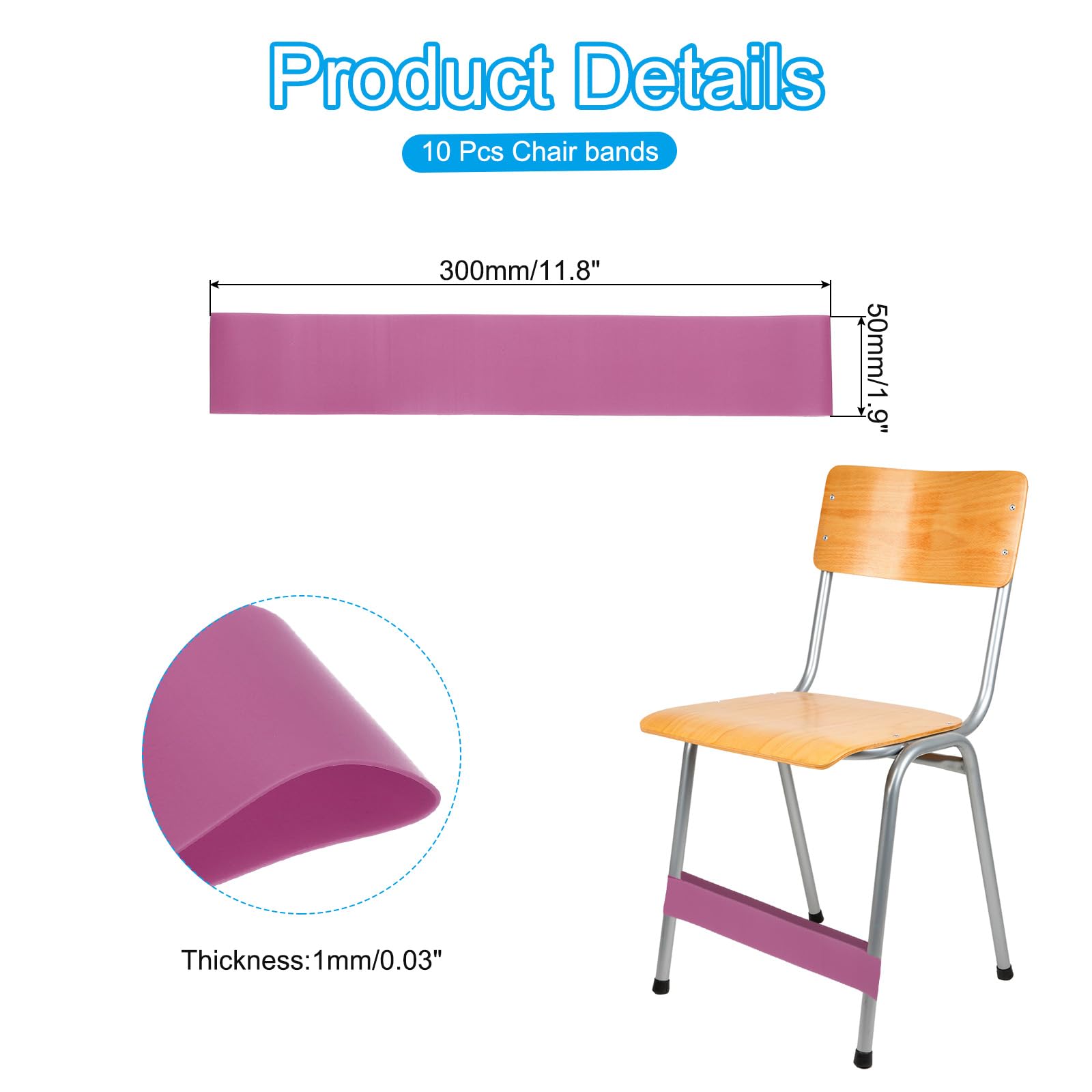 PATIKIL Fidget Bands for Classroom Chairs 10 Pcs, Chair Bands Relieve Anxiety for Classroom Seats and Desks Wine Red - Image 2