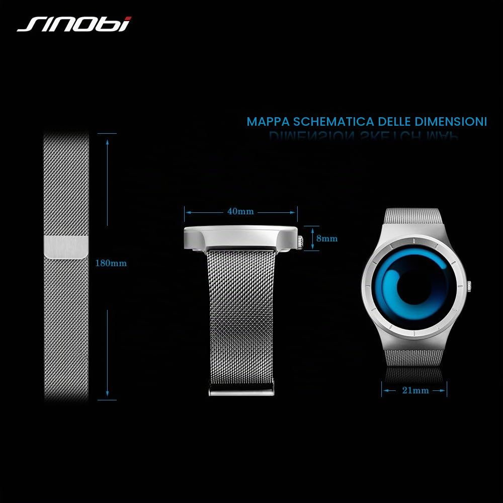 SINOBI Orologi da uomo al quarzo moda Orologi in acciaio inossidabile impermeabili per le imprese