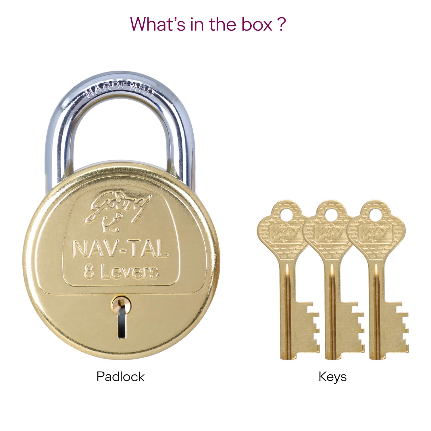 Godrej Locks | Navtal 8 Lever Brass Padlock 85mm with 3 Keys | Hardened Steel Shackle | Heavy Duty | for Main Door, Gates, Shutters, Warehouses, Offices & Industrial Use | 1 Year Warranty — Amazon image 8