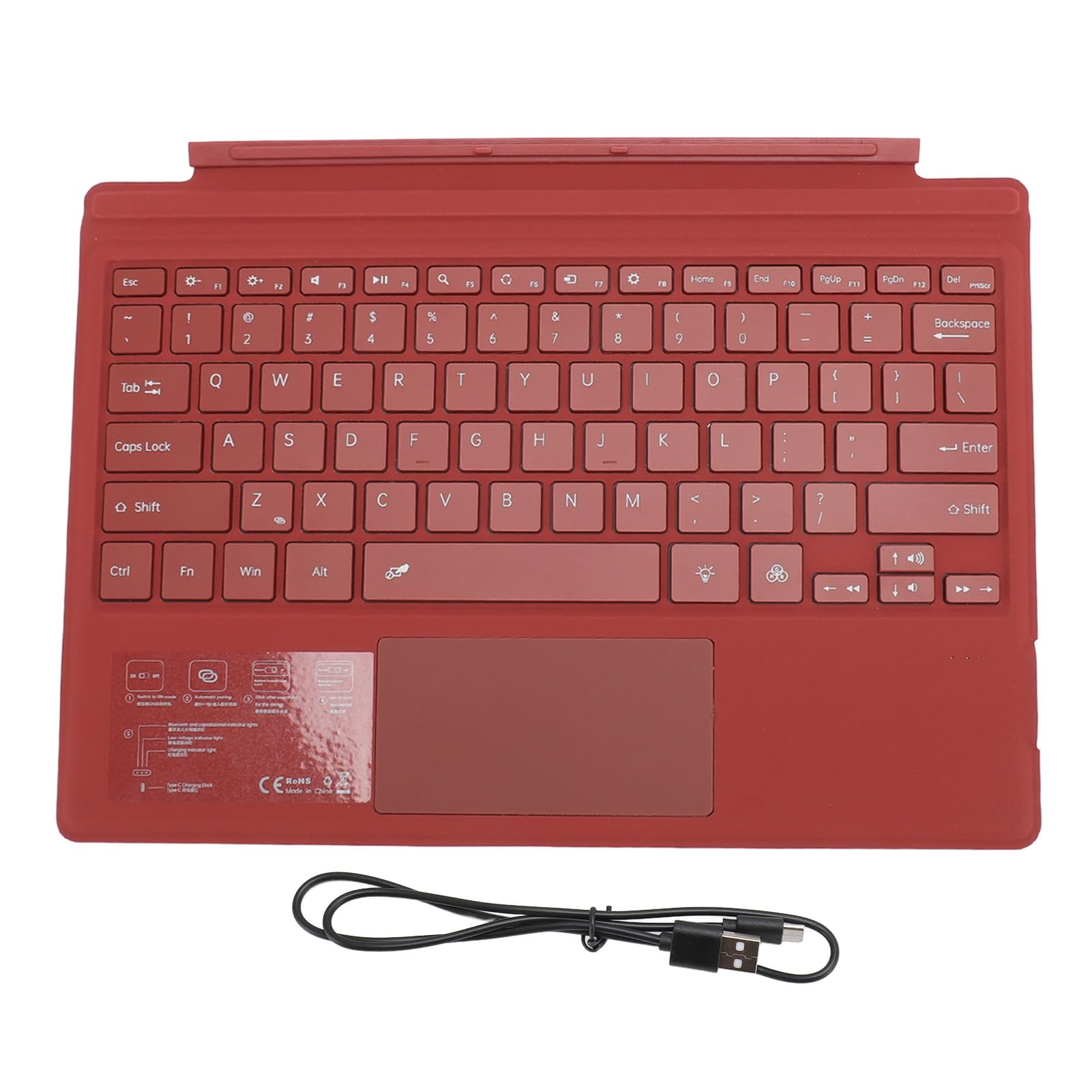 Tastiera Bluetooth Wireless con Retroilluminazione Colorata e Multi Touchpad Magnetic Design per Tab Pro 4 5 6 7 7+ (rosso)