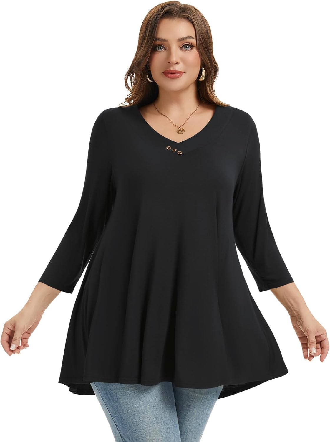 LARACE Plus Size Tunic Women's 3/4 Sleeve Tops And Blouses V Neck Shirts Loose Basic Tee - Image 3