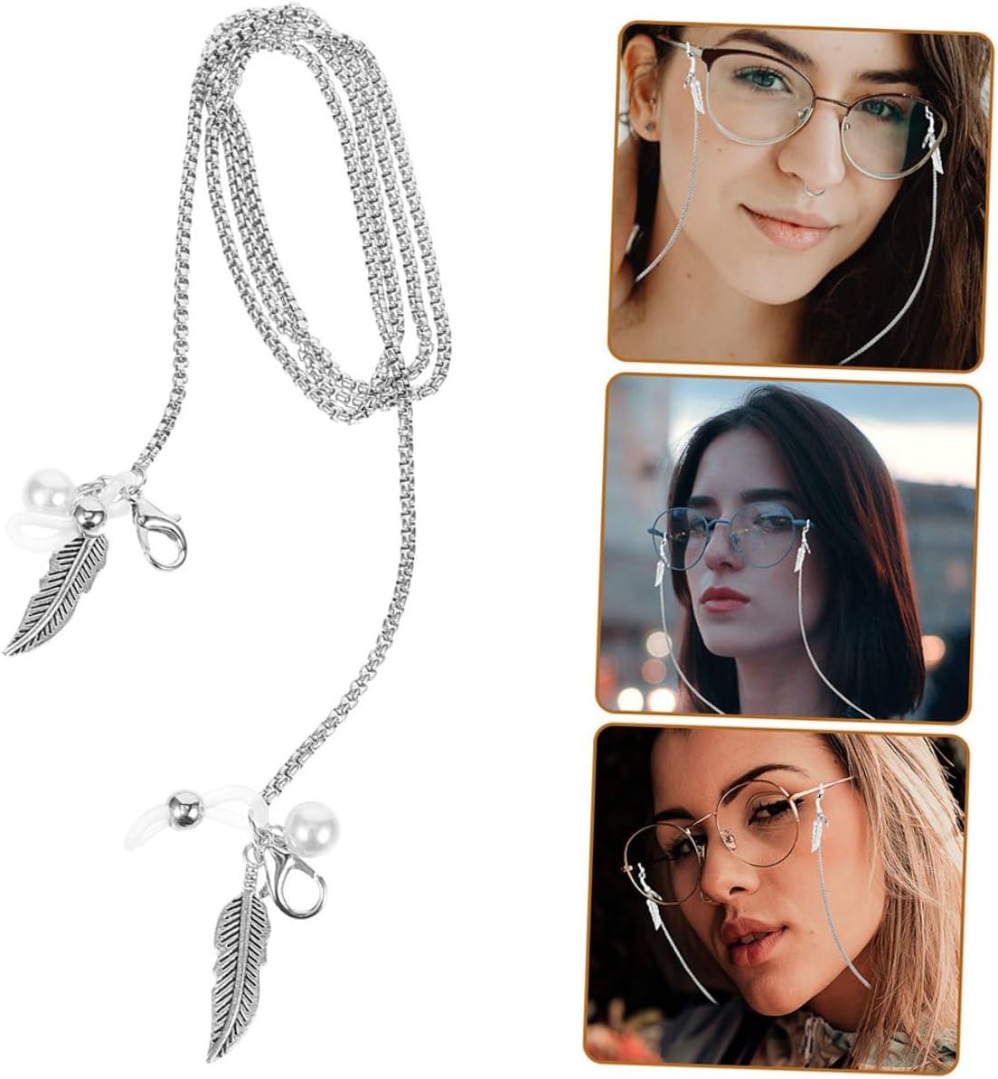 2pcs Leaf Pendant Eyeglass Chain Stainless Steel Glasses Holder Necklace Strap for Women Men Travel Hiking Cycling