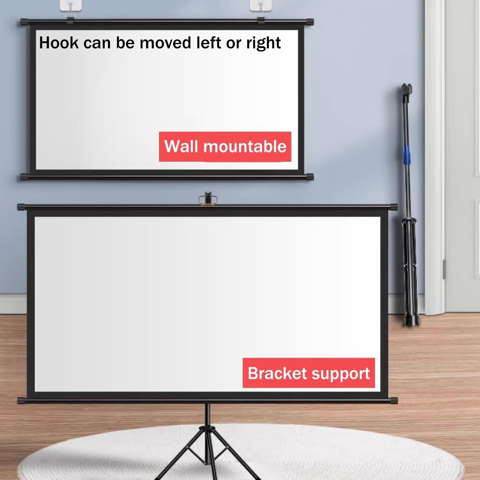 Tripod Screen 60", 72" Schermo Proiettore con Supporto, Treppiede Regolazione Dell'altezza, Telo per Proiettore Portatile per Interni Ed Esterni，per Video Proiettori, 4:3, 16:9(4:3,72")