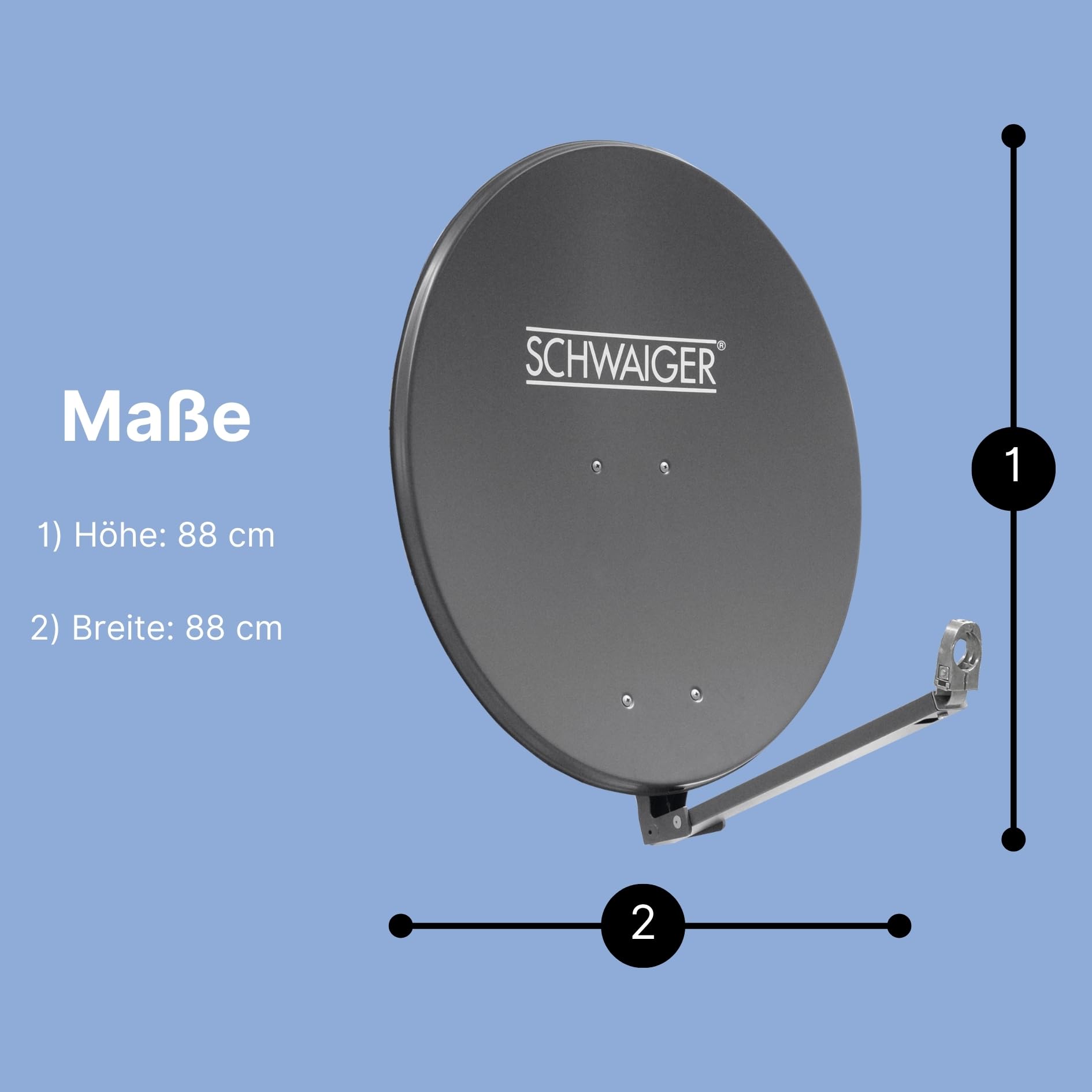 SCHWAIGER 258 Antena Sat de Aluminio Offset LNB Brazo Soporte mástil Sistema 88 x 88 cm Antracita