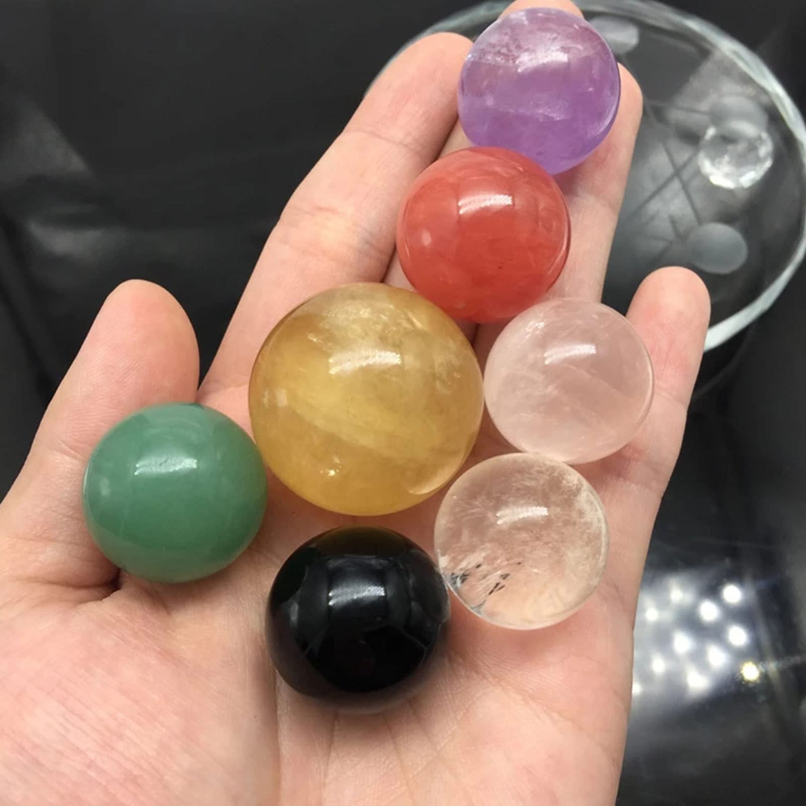7 Bolas de Piedras de Cristal Naturales, Esfera, Adornos de Siete Estrellas for Fengshui Reiki, Piedras caídas Que equilibran Regalos metafísicos, Regalo 5,9 (Size : 4.7)