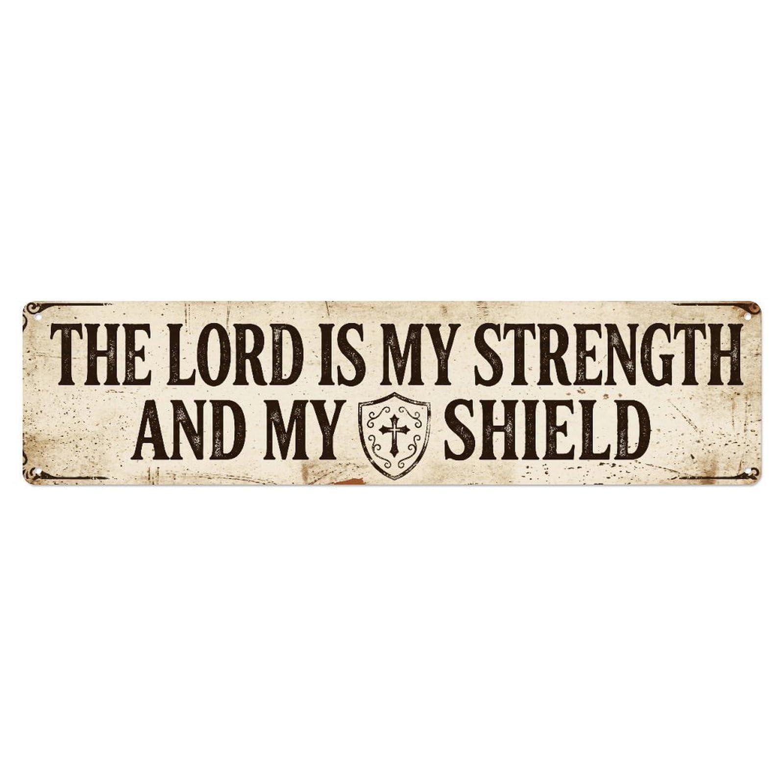 Fyrn Style Lord Strength Shield Scripture Positive Quote Metal Tin Sign