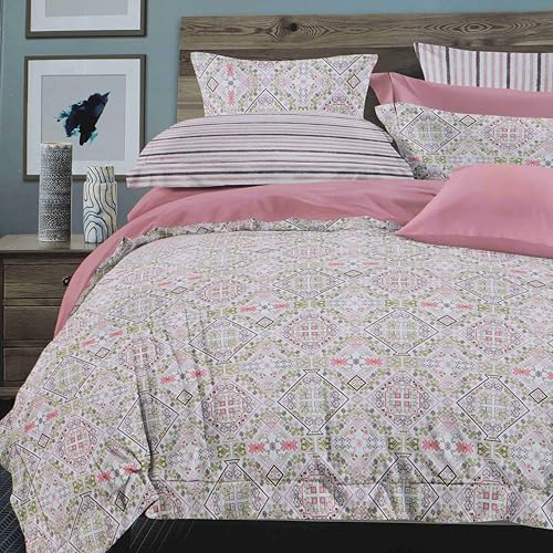 Image of Pure Source India Pure Cotton Elegance Bedding Set, Dreamy Cotton Comfort Double Bed Sheet with Pillow Covers (Green Pink Jhoomar)