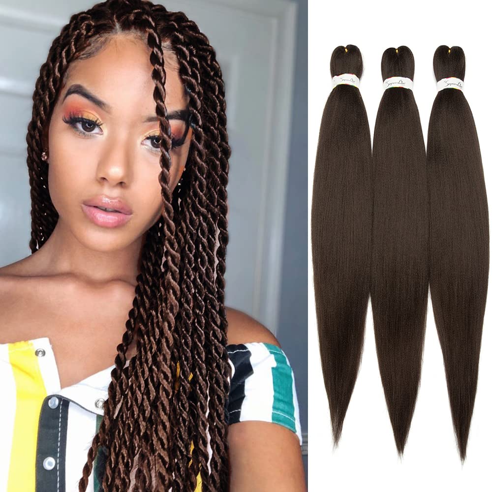 26" Pre Stretched Braiding Hair Professional Hot Water Setting Synthetic Fiber Crochet Braids Braiding Hair Extensions Twist Braid 3 Bundles/Lot Medium Brown